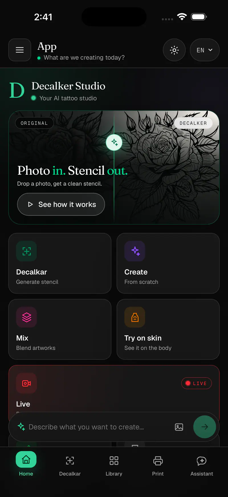 Decalker dashboard, an own-product iPhone interface