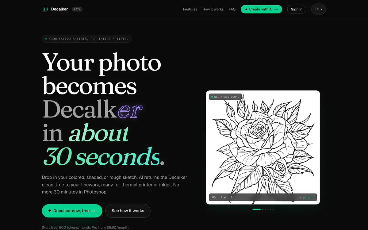 Real Decalker website, an own product built by Raphael Salles